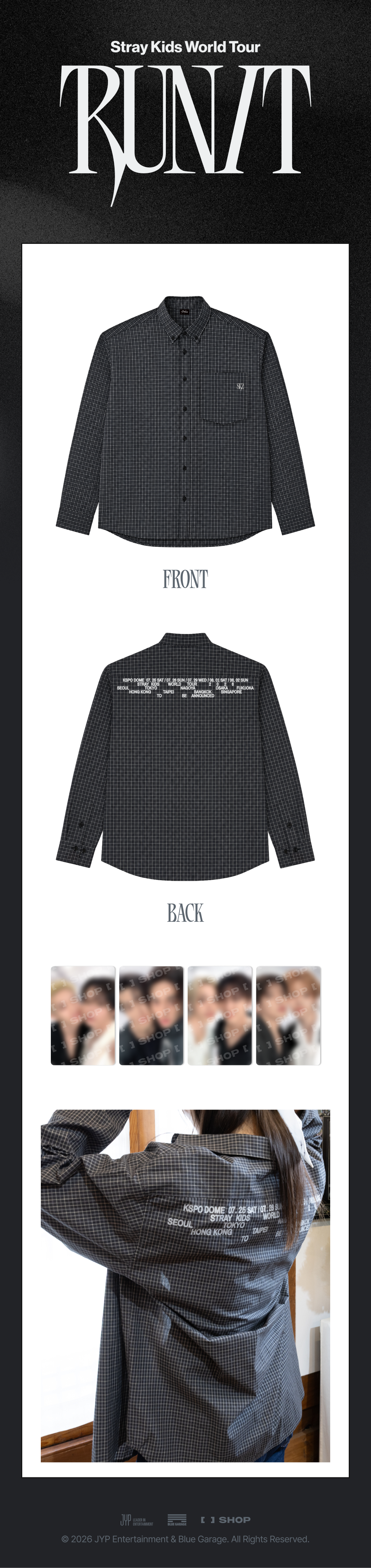 [PRE-ORDER] Stray Kids - Check Shirt - World Tour <RUN IT SEOUL> Online Official MD