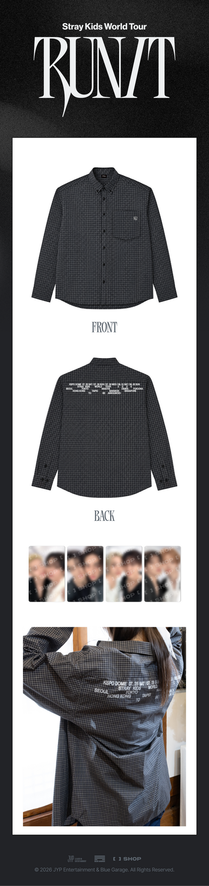 [PRE-ORDER] Stray Kids - Check Shirt - World Tour <RUN IT SEOUL> Online Official MD