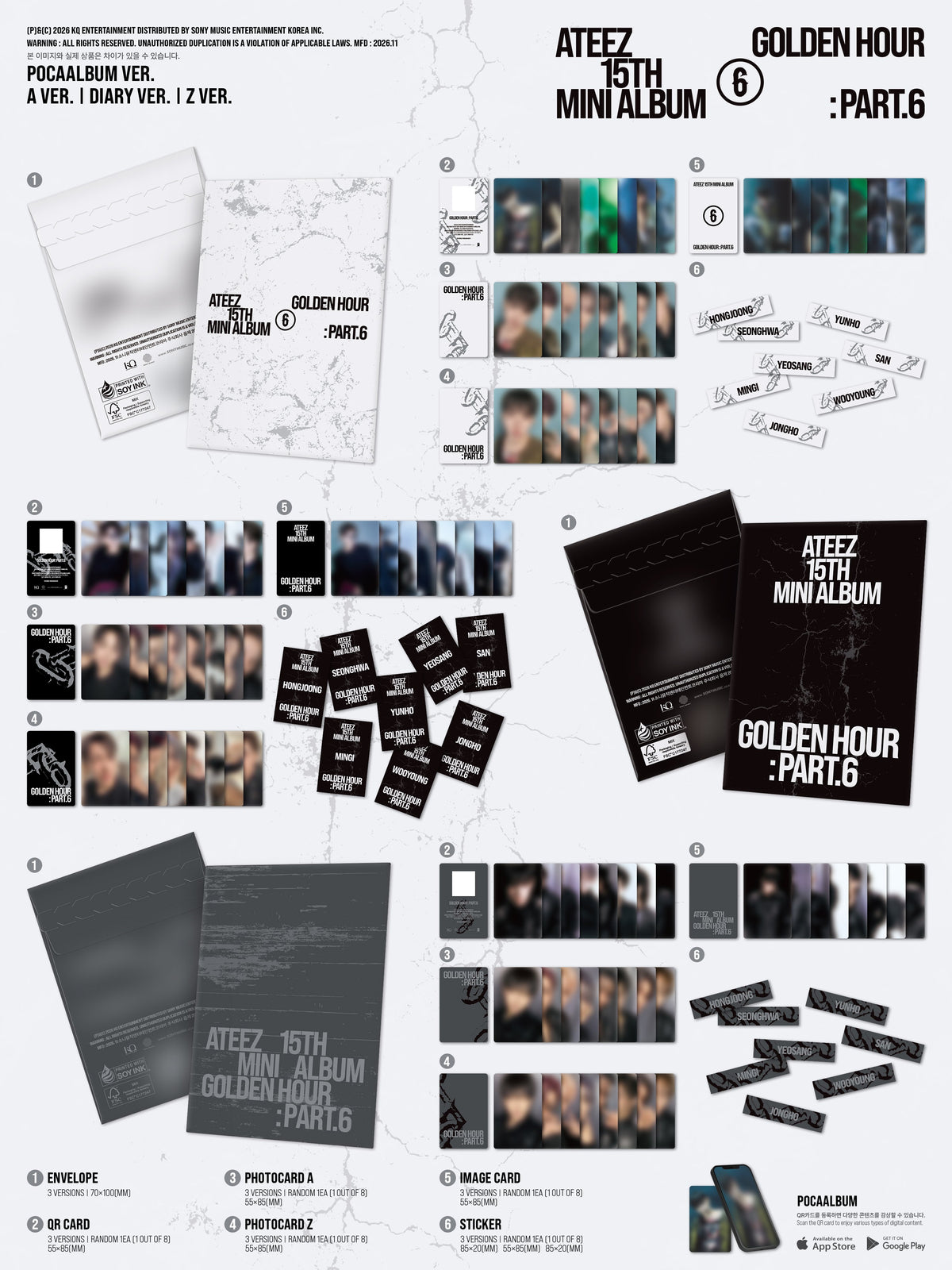 [PRE-ORDER] ATEEZ - 15TH MINI ALBUM [GOLDEN HOUR : Part.6] [POCAALBUM Versions] (MAKESTAR POB)